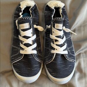 Tommy Bahama Navy Stripe Slip-On Sneakers with White Accents